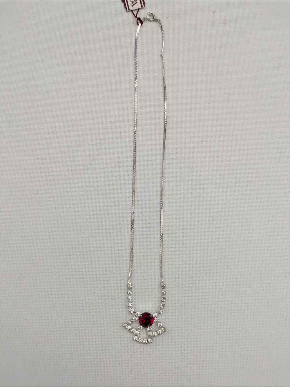 Vintage Vendome Silver Plated Necklace with Red Gemstone Pendant - Women Jewelry